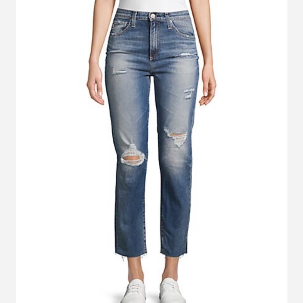 AG JEANS
Phoebe Cropped Distressed Straight-Leg Jeans